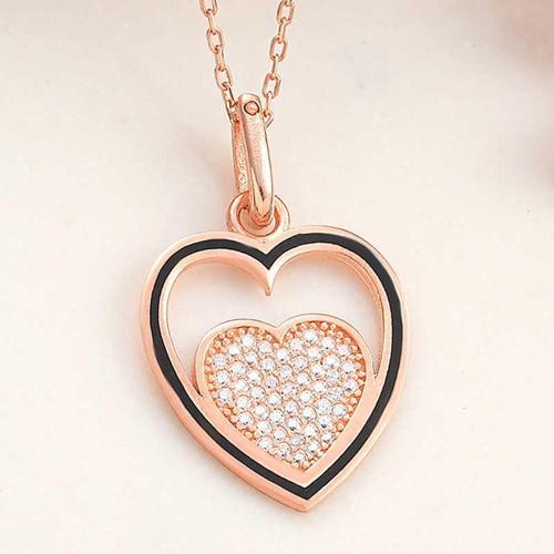 925 Ayar Gümüş Rose Kalp Kadın Kolye (BC-E8D0F3)