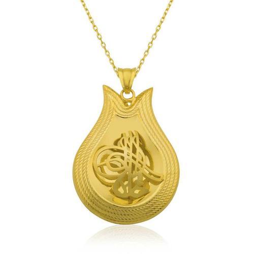 925 Ayar Gümüş Sarı Tuğra Kadın Gümüş Kolye (BC-85FE87)