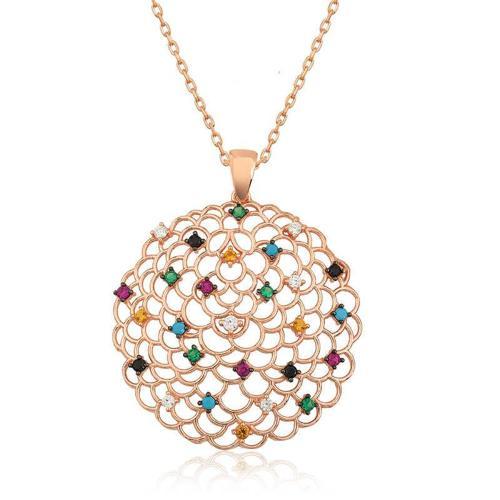 925 Ayar Gümüş Geometrik Desenli Madalyon Kadın Gümüş Kolye (BC-3EC5E4)