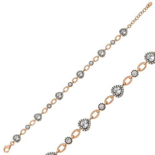 925 Ayar Gümüş Rose Kalpler Bileklik (BC-D4FA06)