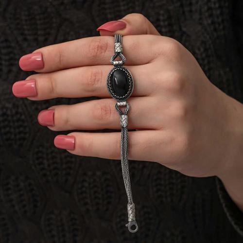 Gümüş Oniks Taşlı Kazaziye Bileklik (BC-56A897)