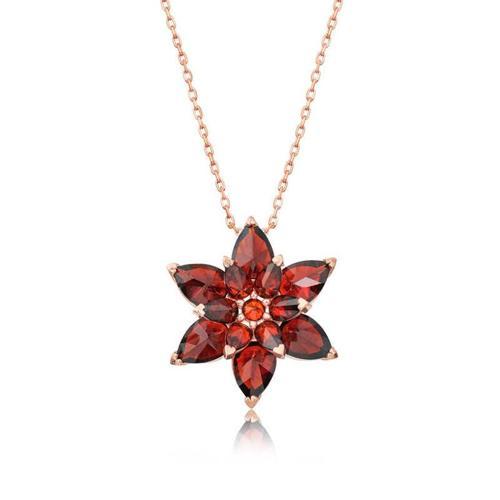 925 Ayar Gümüş Rose Kırmızı Lotus Çiçeği Kolye (BC-BDFBAB)