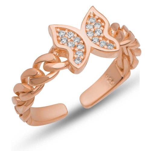 Gümüş Ayarlanabilir Rose Kelebek Kadın Yüzük (BC-816642)