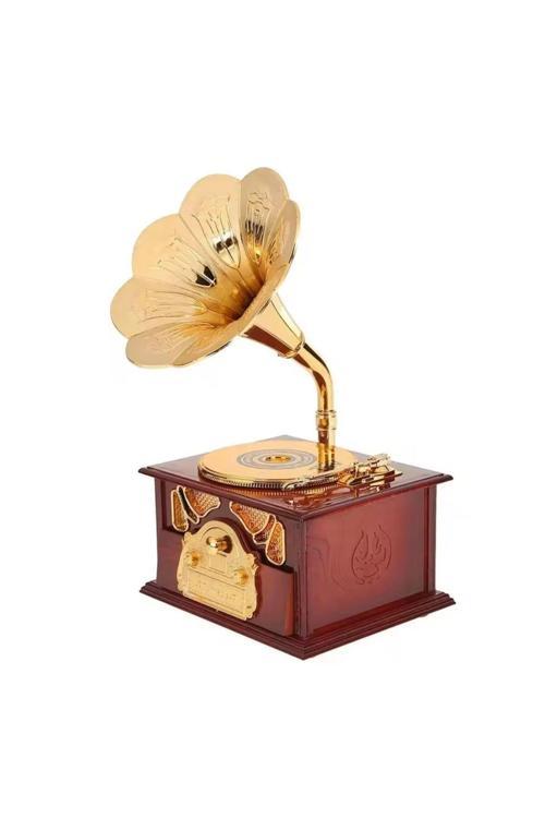 Retro Büyük Gramafon Nostalji Müzik Kutusu Dekoratif Hediyelik Süs