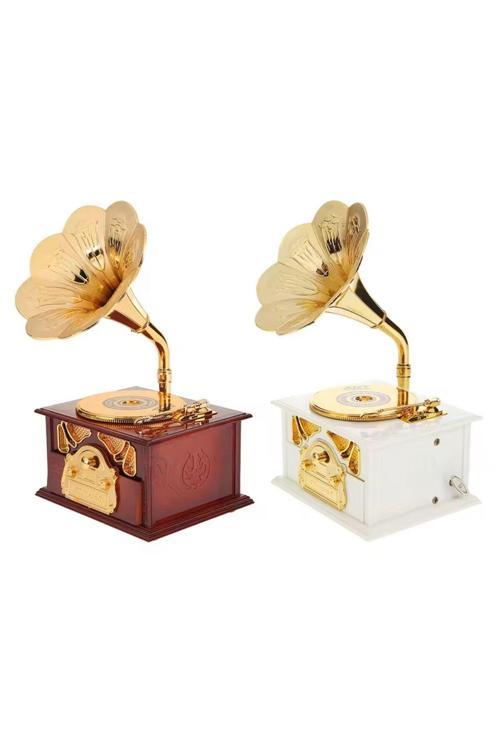 Retro Büyük Gramafon Nostalji Müzik Kutusu Dekoratif Hediyelik Süs