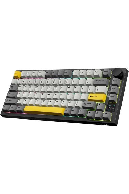 Ajazz Ak820 Pro 3 Modlu %75 Mekanik Klavye, Tft Akıllı Ekran Gasket-Mounted Oyun Klavyesi Sarı Siyah