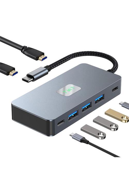 Çoklayıcı Adaptör 7İn1Usb-C To Usb 3.0 Ve Usb/C 4 Ports Hub + Hdtv (4K/30Hz) + Pd Çevirici Ck-510