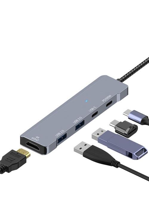 Type-C Adaptör - Hdmı, Usb 3.0, Usb 2.0 Ve Pd 100W 5Gbps Veri Transferi, 4K@60Hz Hdmı Çıkışı Cz-336