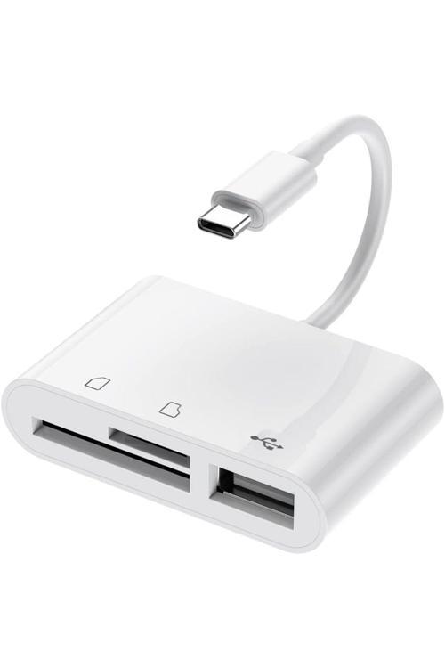 Tip C Adaptör Usb C - Micro Sd Tf Hafıza Kartı Okuyucu, 3 İn 1 Arada Usb C - Usb Card Reader Zr823