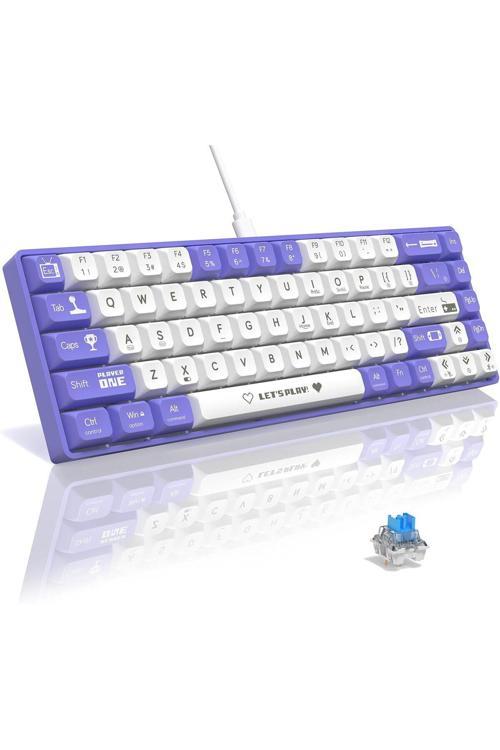 Ajazz Ak680 65% Kablolu Hotswap Mekanik Oyun Klavyesi, 68 Tuşlu Anti-Ghosting Mor Beyaz, Blue Switch