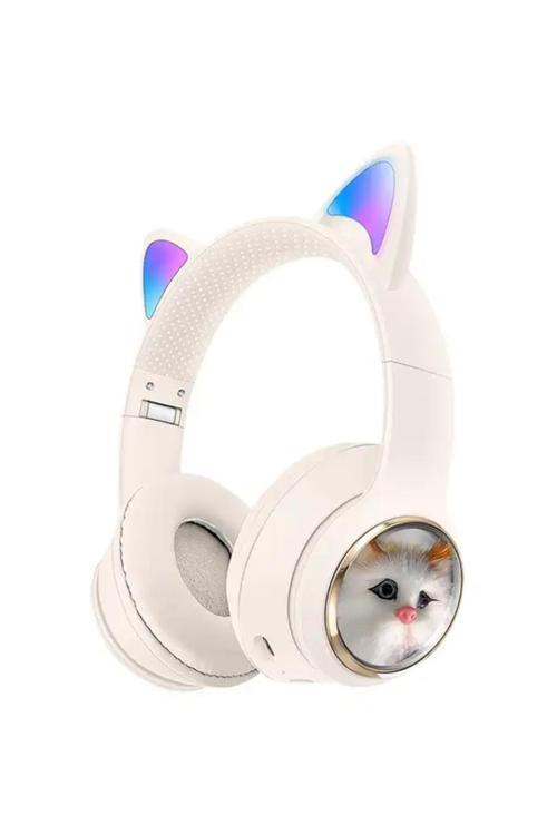 Bluetooth Kulaklık Peluş Kedi Tasarımlı Kablosuz Kulak Üstü Kulaklık Kulakları Işıklı