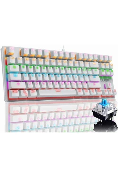 K550 Kablolu Klavye Led Rgb 87 Tuşlu Gökkuşağı Renkler Mekanik Oyuncu Işıklı Klavye Mavi Switch