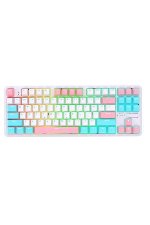 Ajazz K870T Pro Kablosuz Hot Swap Mekanik Oyun Klavyesi-Rgb Beyaz - Blue Switch