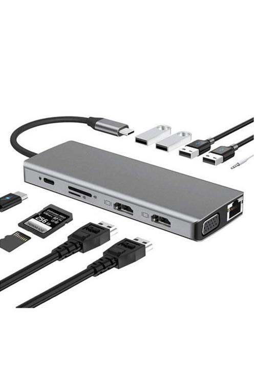 Dock Station 2 Adet Hdmı Uyumlu 1000 Mbps 4K Usb C Adaptörü Usb 3.0 Vga Rj45 Pd Zr610