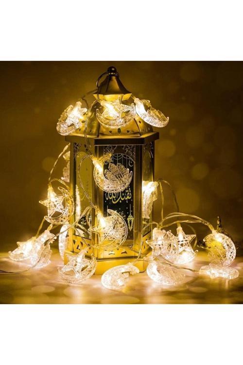280Cm Led Işıklı 10'Lu Ay Yıldız Işık Zinciri Dekoratif Fişli Aydınlatma Ramazan Temalı