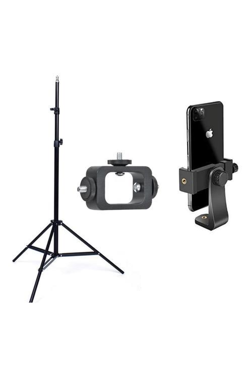3'Lü Set Tripod, Tutucu Ve Montaj Adaptörü Canlı Yayın Fotoğraf Video Çekim Aksesuar