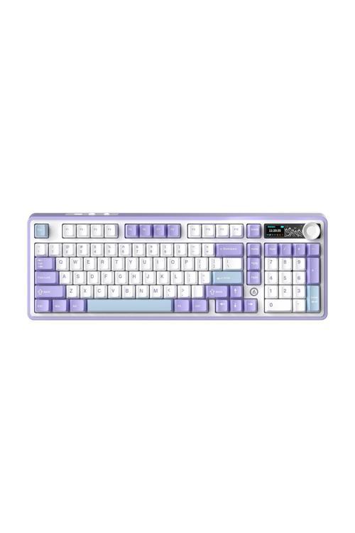 Ajazz Ak980 Ekranlı Mekanik Klavye Rgb, Tam Boy Hot-Swap 3 Modlu 8000 Mah Batarya Mor/Gift Switch