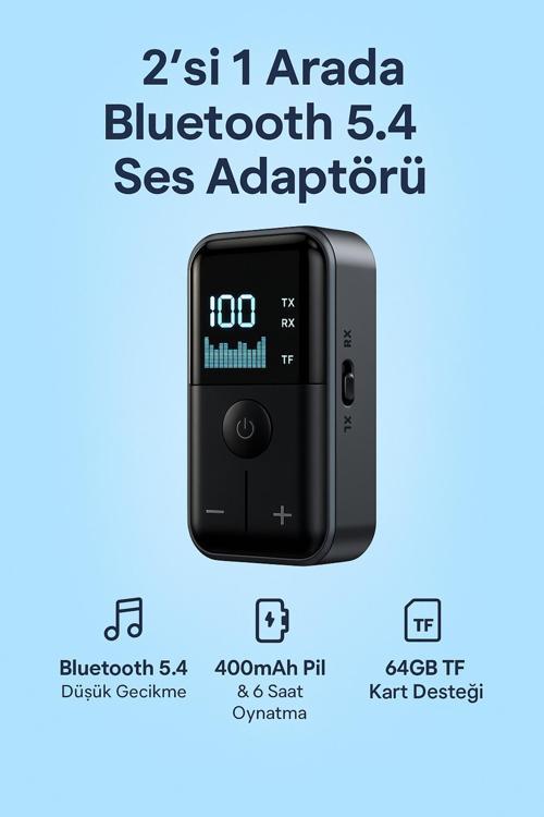 Kablosuz Ses Adaptörü Bluetooth 5.4, 2’Si 1 Arada, Aux 3.5Mm, Tf Kartlı, Araba Tv Pc İçin M20