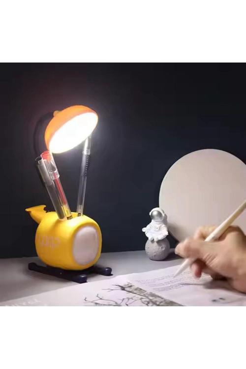 Kalemlikli Helikopter Tasarımlı Karikatür Masa Lambası Dekoratif Hediyelik Çocuk Odası Süs