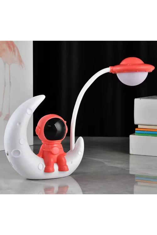 Ayda Oturan Astronot Tasarımlı Masa Ve Gece Lambası Dekoratif Hediyelik Çalışma Ve Çocuk Odası