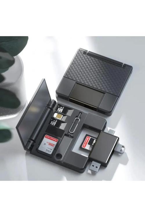 Çok İşlevli 7İn1 Otg Usb Kart Okuyucu Usb C Adaptörü Tf Sd Sim Kart Pin Saklama Kutusu İçin Zr592