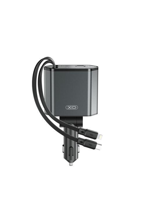Cc62 Araç Hızlı Şarj Cihazı,104W,Type-C 65W Hızlı Şarj,Lightning Kablo,Type-C-Usb Giriş,Siyah