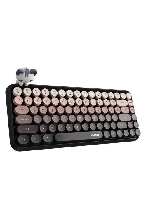 Kablosuz Klavye - Bluetooth, Retro, Yuvarlak Tuşlu, Kedi Süs Aksesuarı, Sessiz Ajazz Aj308İ