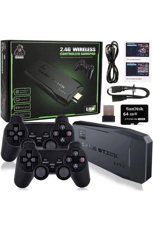 Retro Game Stick M8 64Gb Usb Nostalji Pc Oyunları Kablosuz Retro Konsol Ve 2 Bluetooth Joystick K50