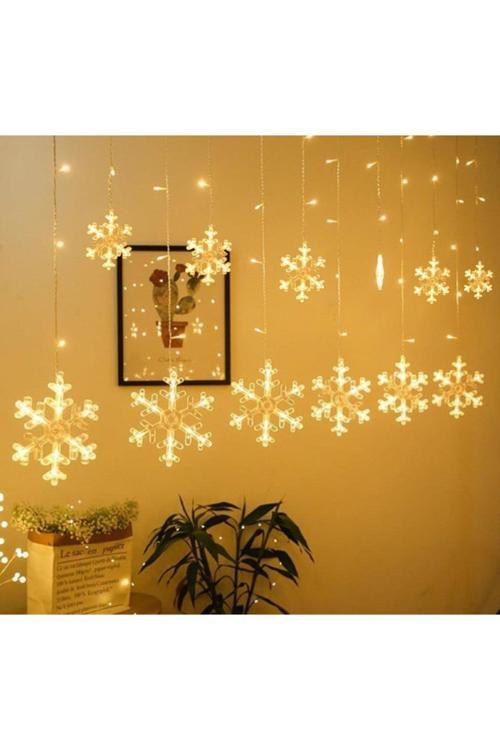 3 Metre Led Işıklı 12'Li Kar Tanesi Işık Zinciri Dekoratif Fişli Aydınlatma Ev Dekorasyonu Süsleme