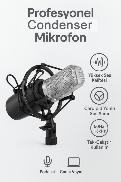 Mikrofon - Condenser, Cardioid, 3.5Mm Tak-Çalıştır, 37Db Hassas, Pc Notebook İçin - Yanmai Q8