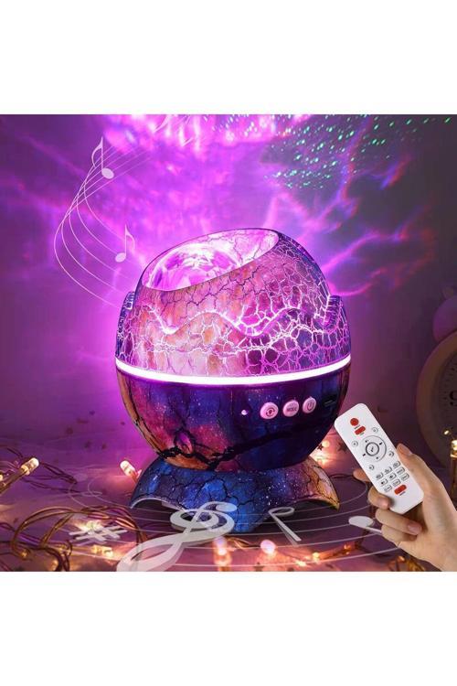 Dinozor Yumurtası Gece Masa Lambası Bluetooth Hoparlör Led Lamba Galaxy Projektör Led Işık K890 Mor