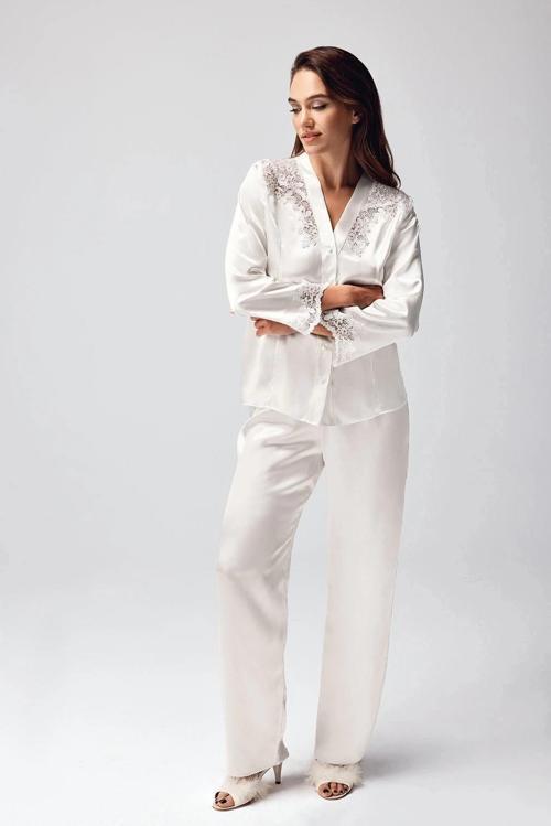 9950-PT Saten Dantel Detaylı Pijama Takımı