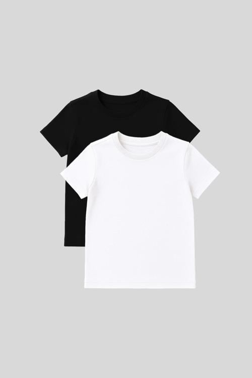 Standart Fit Basic O Yaka 2li Paket Siyah-Beyaz Unisex Çocuk T-Shirt - 11328