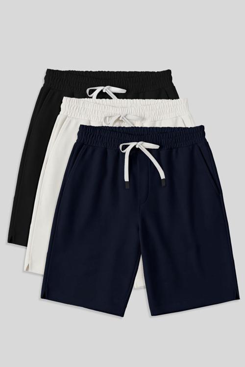 Comfort Fit Basic 3lü Paket Siyah-Lacivert-Ekru Erkek Şort - 81274