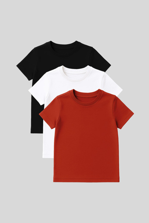 Standart Fit Basic O Yaka 3lü Paket Siyah-Beyaz-Fiesta Unisex Çocuk T-Shirt - 11328