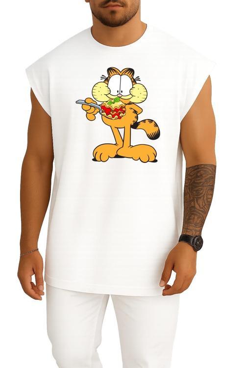 Oversize Garfield 'In Bingo Alt Özelliği Lasagneg Göğüs Tasarımlı Atlet