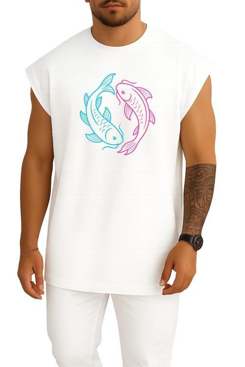 Oversize Neon Koi Yin-Yang – Uyum Denge - Balıklar Göğüs Tasarımlı Atlet