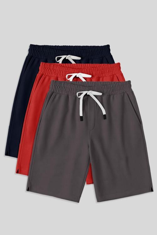 Comfort Fit Basic 3lü Paket Lacivert-Fiesta-Koyu Gri Erkek Şort - 81274