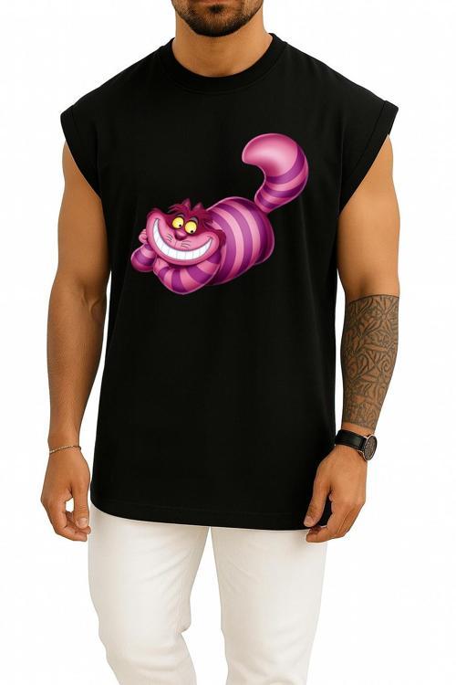 Oversize Alice Harikalar Diyarında Cheshire İllüstrasyon Göğüs Tasarımlı Atlet