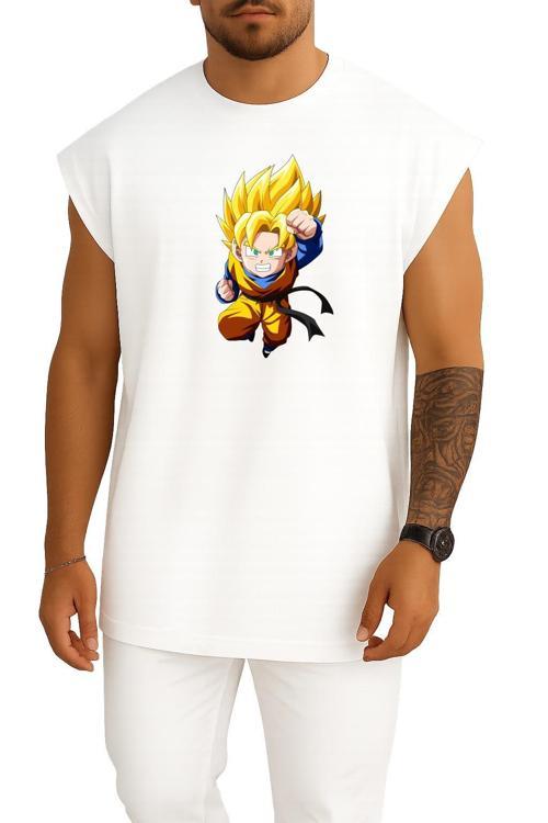 Oversize Goten Trunks Majin Buu Goku Bulma Göğüs Tasarımlı Atlet
