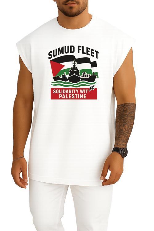 Oversize Sumud Fleet Göğüs Tasarımlı Atlet