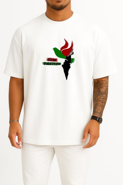 Oversize Free Palestine Göğüs ve Sırt Tasarımlı Unisex T-Shirt