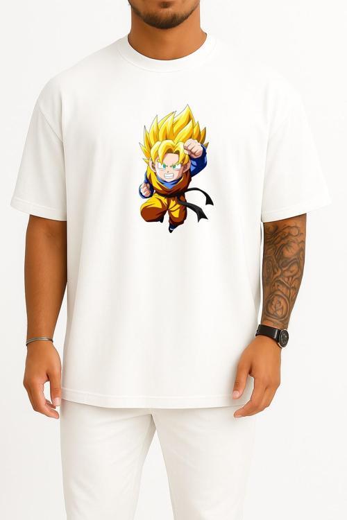 Oversize Goten Trunks Majin Buu Goku Bulma Göğüs Tasarımlı Unisex T-Shirt