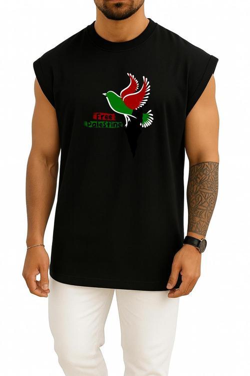 Oversize Free Palestine Göğüs Tasarımlı Atlet