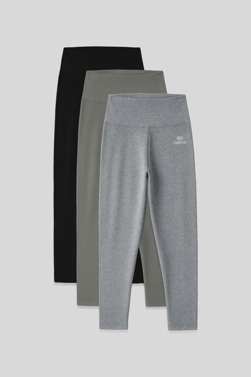 Slim Fit 3lü Paket Siyah-Çağla-Gri Melanj Kadın Kapri Tayt - 93097