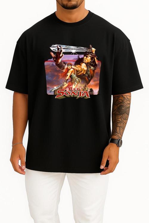 Oversize Red Sonja Conan The Barbarian Göğüs Tasarımlı Unisex T-Shirt