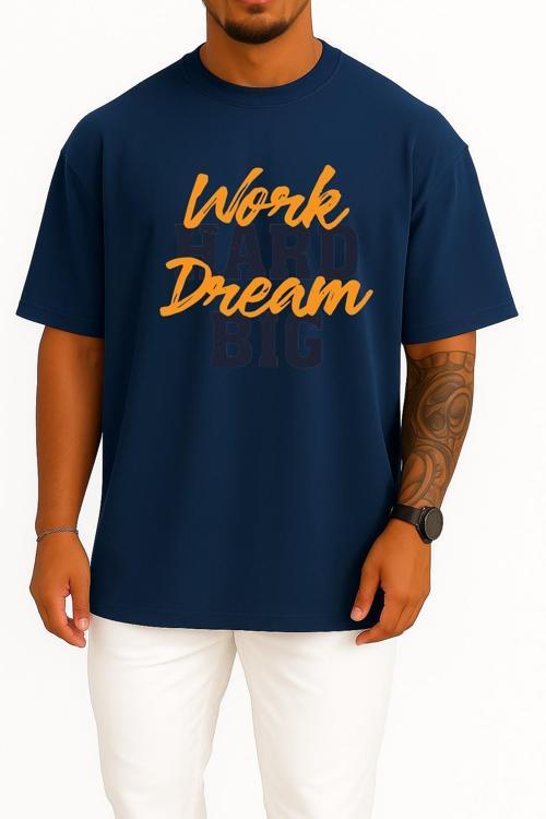 Oversize Çalışmak Zor Hayallerimiz Büyük Göğüs Tasarımlı Unisex T-Shirt