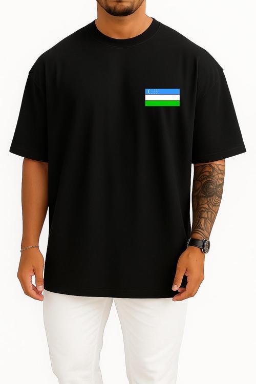 Oversize Flag, Uzbekistan, Flag Of Uzbekistan Cep Tasarımlı Unisex T-Shirt