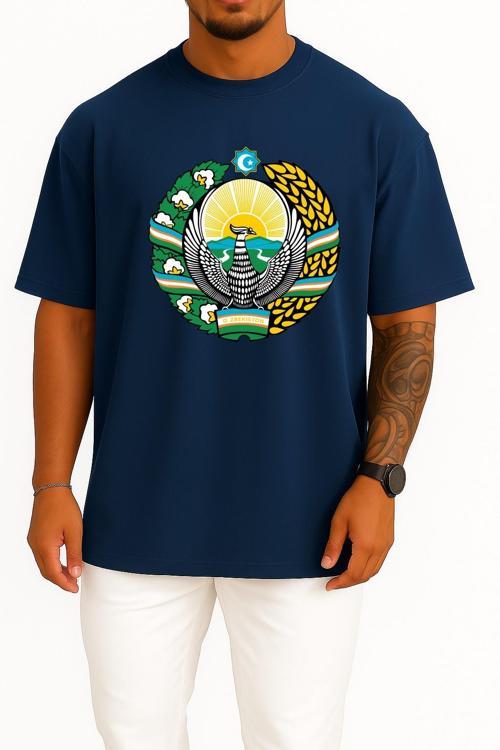 Oversize Tashkent Emblem Of Uzbekistan Coat Of Arms Göğüs Tasarımlı Unisex T-Shirt