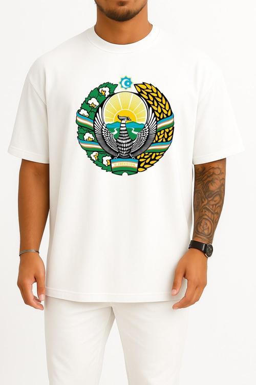 Oversize Tashkent Emblem Of Uzbekistan Coat Of Arms Göğüs Tasarımlı Unisex T-Shirt